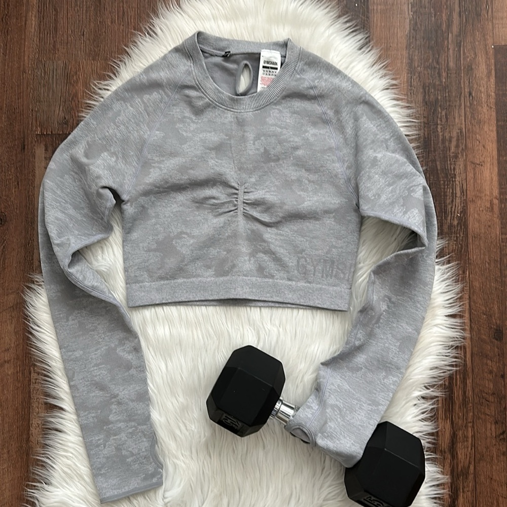 ✨GYMSHARK | OG Camo Crop Top | Grey | Size L